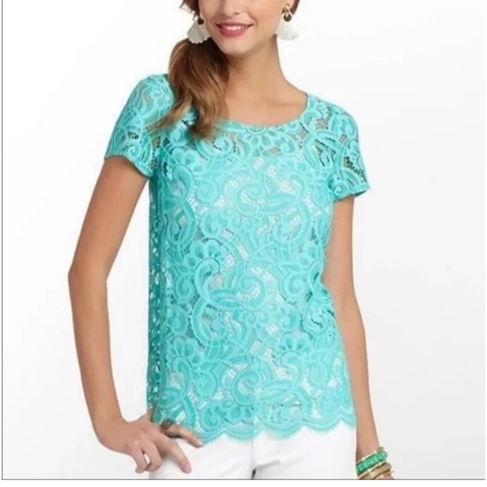Lilly Pulitzer Lace Poppy Top Lagoon Blue Size XS MSRP 158 Fairy Cottagecore